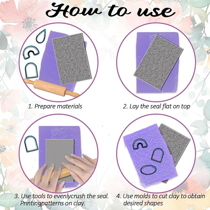4PCS Polymer Clay Texture Sheets Set for Using with Clay Cutters Boho Clay Mat Effect as Texture Roller DIY Craft Tools Earing Jewelry Making