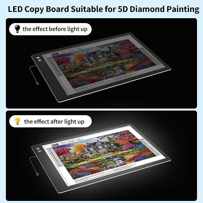 Rechargeable A2 Light Box (23.7"x15.8"), 3-Color Light LED Light Pad for Tracing, Large Diamond Painting Light Board, 6 Levels/Stepless Dimming Light Table for Drawing, Sketching, Animation