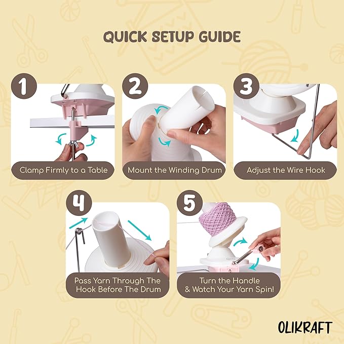 Olikraft Manual Yarn Winder | Yarn Ball Winder, Roller, Baller Crochet Spinner for Crocheting | Clamp for 1 3/4" Surfaces | Create Cakes up to 4oz