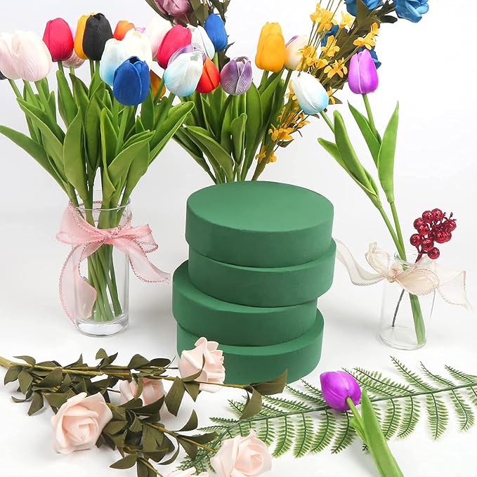 LOMIMOS 6'' Premium Round Floral Foam,Green Wet Foam Blocks for Floral Arrangements Decorations Flower Arrgement DIY Craft,Pack of 4