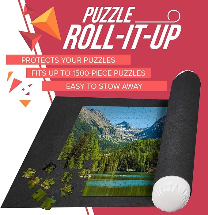 Puzzle Roll Up Mat - Store and Transport Jigsaw Puzzles Up to 1500 Pieces - 46" x 26" Felt Mat, Inflatable Tube, and 3 Elastic Fasteners Newer Improved Design - by Amy and Delle
