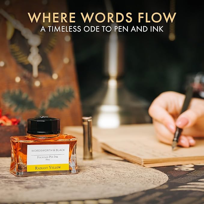 Wordsworth and Black Fountain Pen Ink Bottle (50 ml) Premium Luxury Edition, [Yellow] Fountain Pens Bottled Ink; Classic Designed Bottle Smooth Flow 50 ml