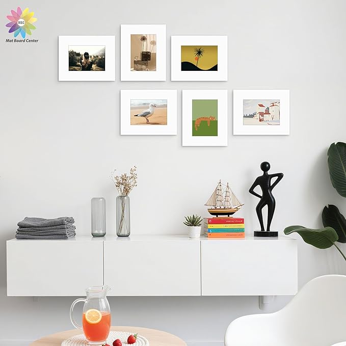 Mat Board Center, Pack of 25, 8x10 for 5x7 White Mats - Acid Free, 4-ply Thickness, White Core - for Pictures, Photos, Framing