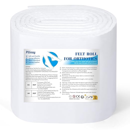 Pllieay Thickened Adhesive Felt Padding, 1/3" Thick 6" x 2.5yd Quality Rayon Blend Orthopedic Felt Roll, White Felt Adhesive Roll for Providing Cushioning and Support in Pain Foot