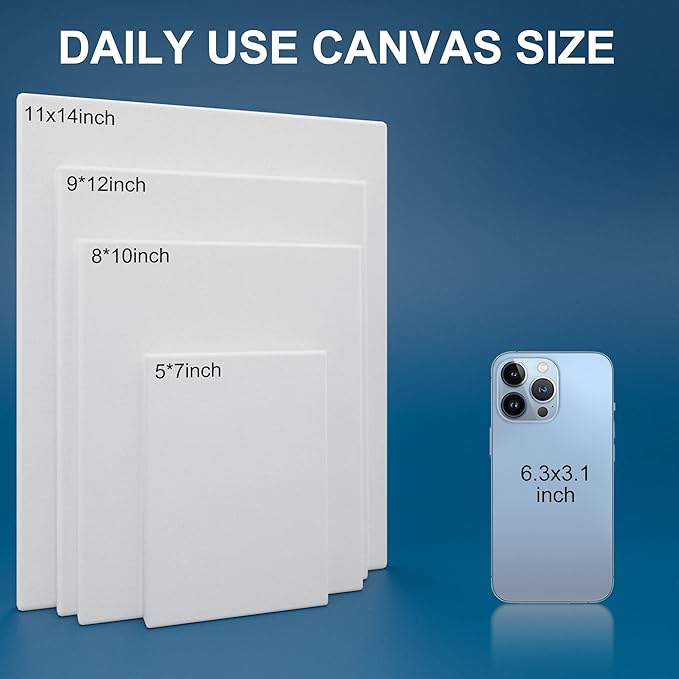 Stretched Canvases for Painting 9x12 Inch 7-Pack, 10 oz Triple Primed Acid-Free 100% Cotton Blank Canvas, Rectangular Canvas for Oil Paint Acrylics Pouring & Wet Art Media