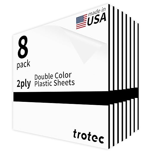 Trotec TroLase | 12"x12"x1/8", 8 Pcs | White/Black | 2 Ply | Modified Acrylic | Laser Engraving Double Color Plastic Sheet | Engraving Blanks for Laser, Saw, Guillotine | Made in USA