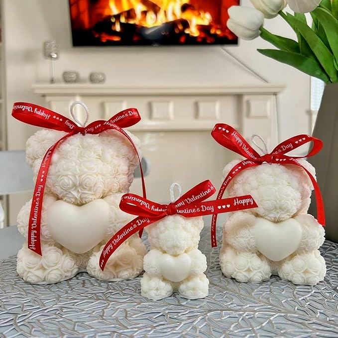 Extra Large Rose Bear Silicone Molds,3D Teddy Bear Candle Making Molds,Epoxy Resin Molds,for DIY Handmade Soaps, Women Gifts,Valentine Gifts, Birthday Gifts,Wedding Gift,Home Decor Crafts