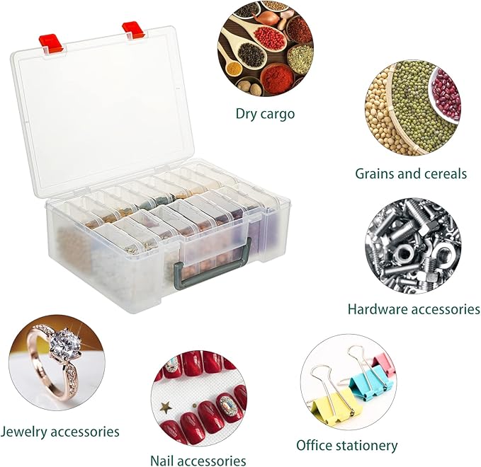 18 Pieces Small Plastic Craft 0rganizers and Storage, Transparent Box with Hinged Lid for Storage of Jewelry, Diamonds, DIY Art Craft Accessory