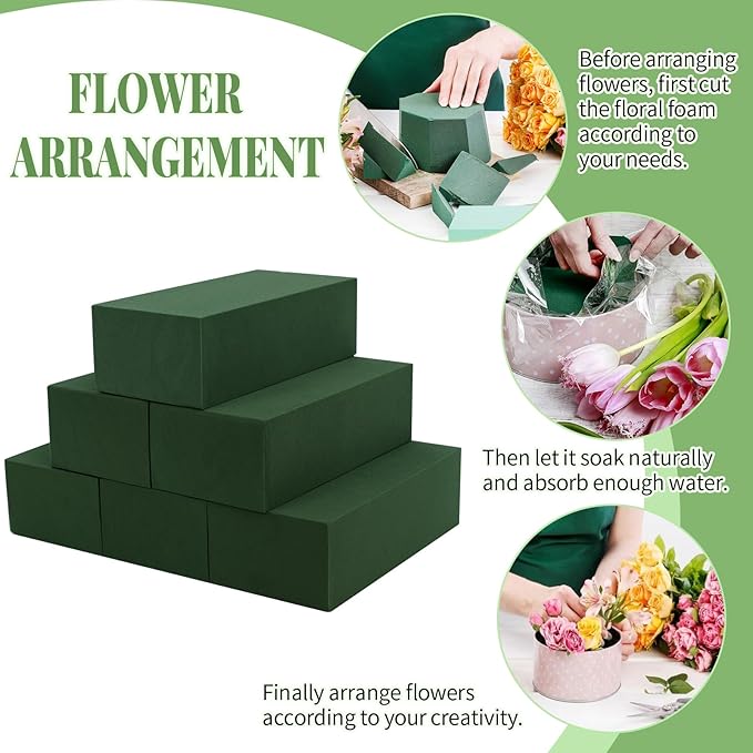 Aktor 48 Pcs Floral Foam Blocks for Fresh & Artificial Flower Arrangement, 8.8” x 4.1” x 2.7” Green Wet Foam for Wedding, Birthdays, Home, Office, and Garden Decorations