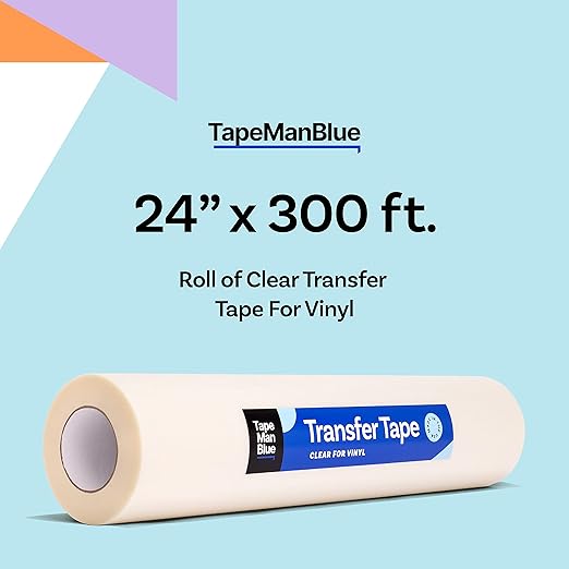 24" x 300' Roll of Clear Transfer Tape for Vinyl, Made in America, Premium-Grade Vinyl Transfer Tape with Medium-High Tack Adhesive for Applying Decals, Letters, and Graphics
