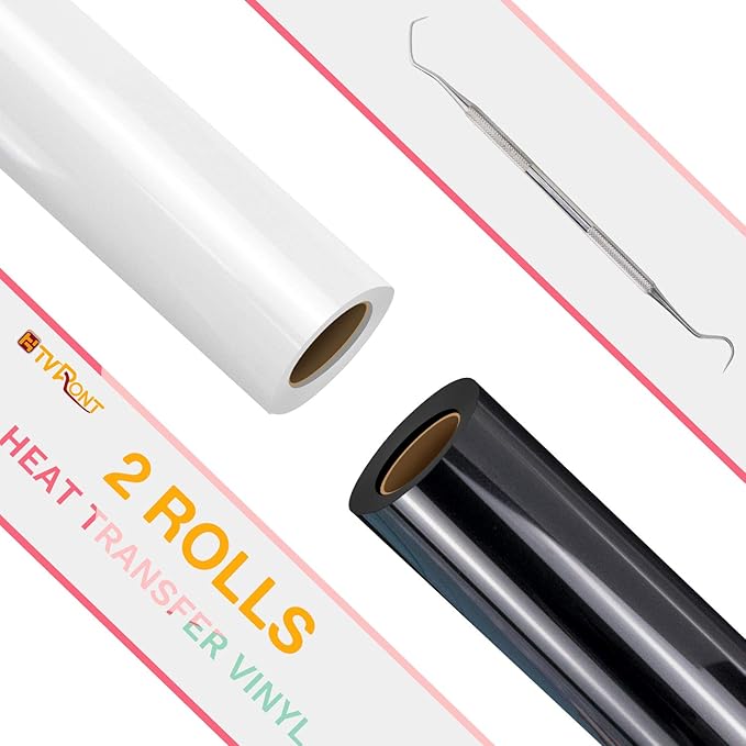 HTVRONT Heat Transfer Vinyl Rolls - 2 Pack 12" x 8ft Black and White HTV Vinyl for Shirts, Iron on Vinyl for All Cutting Machine - Easy to Cut & Weed for Heat Transfer Design (Black and White)