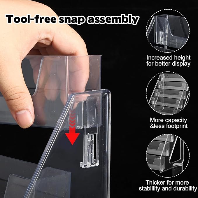 5 Tier Acrylic Card Display Stand(Tall Height), Clear Display Shelf Desktop for Trading Cards, Sports Cards, Greeting Card, Stickers & Brochures, Easy Clip-On Design