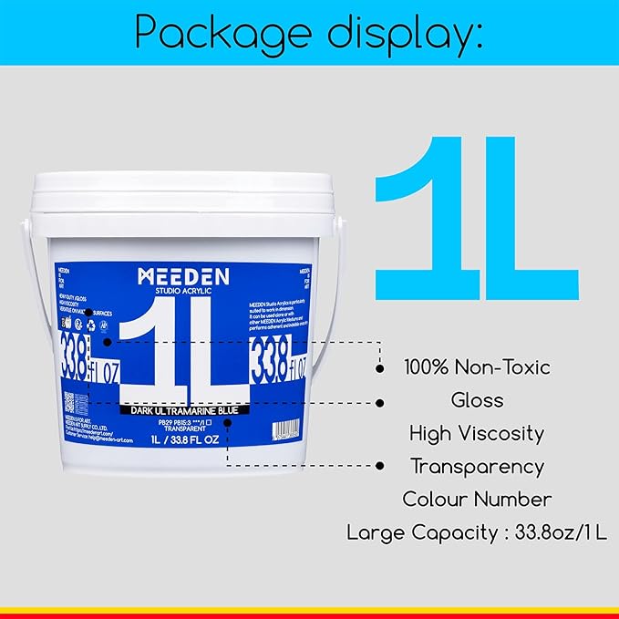 MEEDEN Cobalt Blue Acrylic Paint: 1 L /33.8 oz Heavy Body Gloss Non-Toxic - Thick Art Paints for Canvas Crafts Wood Metal Plastic Wall