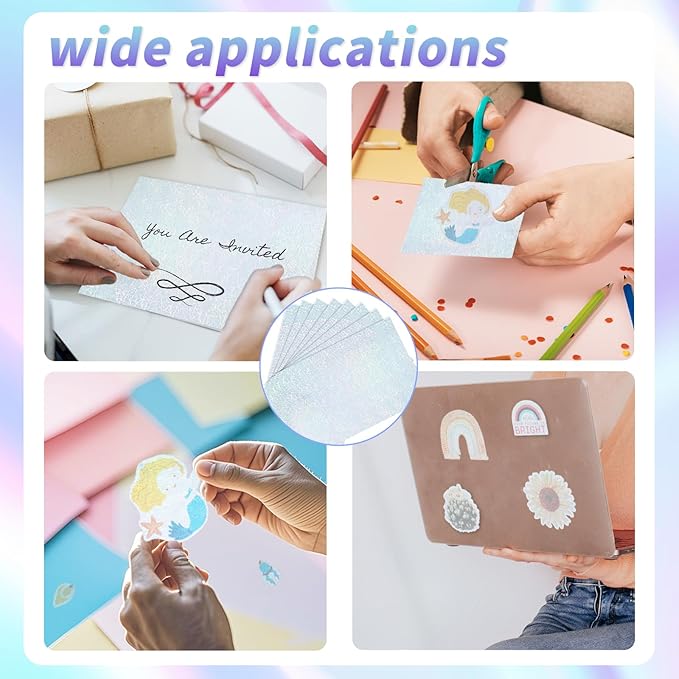 20 Sheets Printable Holographic Sticker Paper,11 x 8.5 Inches Printable Waterproof Paper Rainbow Vinyl Sticker Paper for Inkjet or Laser Printer（Laser straw pattern）