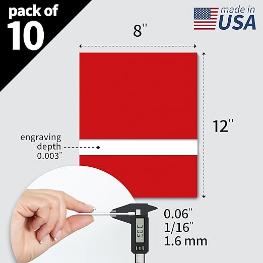 Trotec TroLase | 8"x12"x1/16", 10 Pcs | Red/White | 2 Ply | Modified Acrylic | Laser Engraving Double Color Plastic Sheet | Engraving Blanks for Laser, Saw, Guillotine | Made in USA