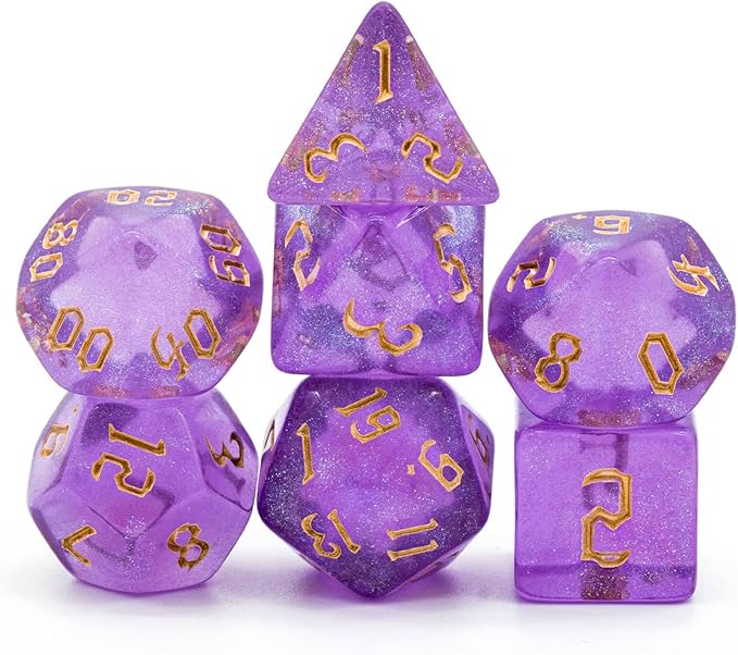 7-Die DND Dice Set Polyhedral Dice Set with a Leather Dice Bag, D&D Dice Set for Dungeons and Dragons, RPG Table Games (Purple/G)