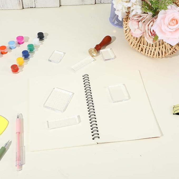 6 Pcs Acrylic Stamping Block Square Clear Stamping Block Tools with Grid Lines Acrylic Blocks Insert Decorative Stamp Blocks Essential Stampings Tool for Scrapbooking Crafts Making DIY Craft