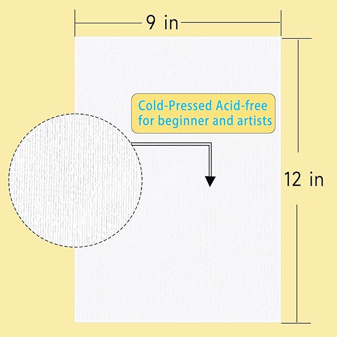 Cotton Watercolor Paper Pad 9x12 Inch Water Color Paper 140lb/300gsm, Acid-Free Cold Press Textured 20 Sheets for Painting, Drawing, Mixed Media Art Supplies for Artists, Students, Beginners (1)