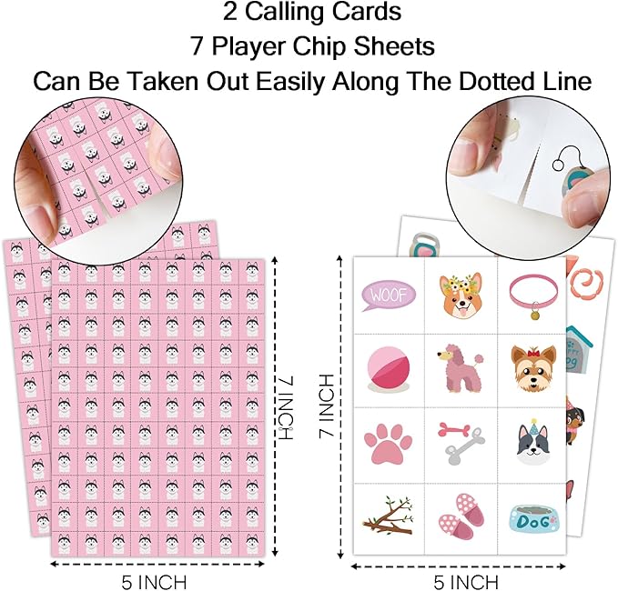 Puppy Dog Party Bingo Game Cards(24 Players), Animal Themed Bingo Card for Family Friend Adult, Large Group Holiday Doggie Party Activity Favor Decoration Supplies -004