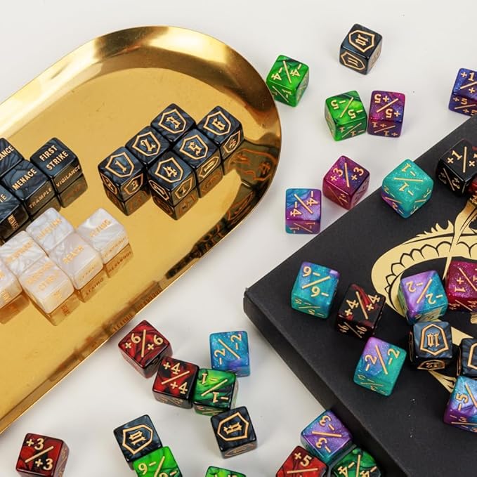 Color MTG Counter Dice Set Keyword Shield Life Counters with Dice Storage Bag for MTG TGG Table Games (72 Pcs)