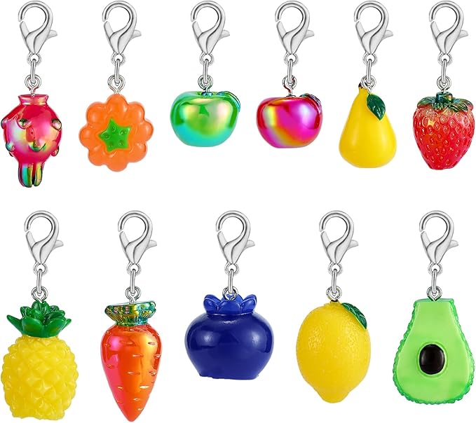 BEEFLYING 11Pcs Fruit Stitch Marker Charms for Crocheting and Knitting,Locking Resin Crochet Knit Stitch Marker Pendant with Lobster Clasp for Knitting Crocheting Accessories