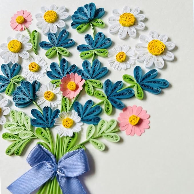 Quilling Cards, handmade card, quilled cards with Dedicated Paper Handmade Art for all occasions: Mother's day, Father's day, Birthday... daisy bouquet (Daisy bouquet)