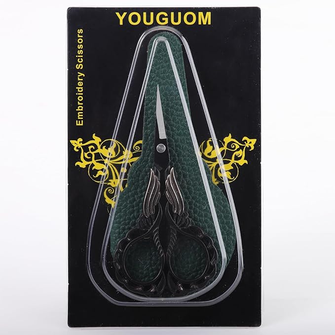 Embroidery Scissor with Case, Yarn Scissors for Sewing Craft Cross Stitch Crochet, Detail Shears Threading Snips Vintage Golden Black