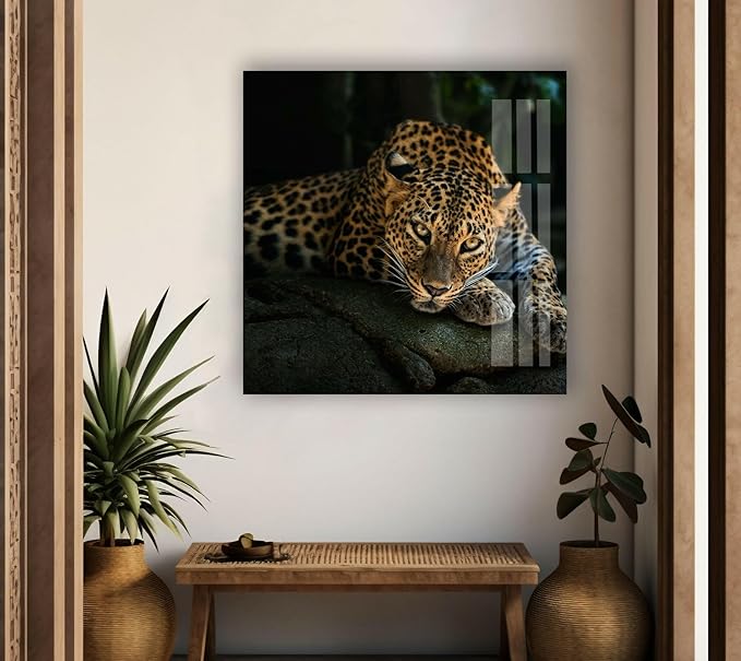 My Photostation.com 43Wx27H'' Fierce Leopard Glass Wall ArtTempered Glass Printing Wall Decor Large Wall Art Wall Hangings