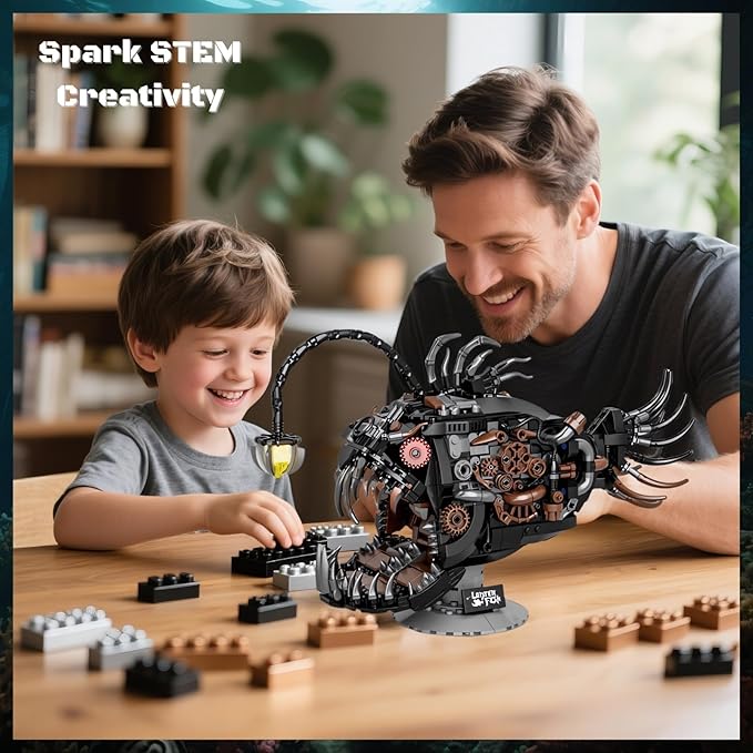 Mechanical Angler Fish Building Block Set - STEM Toys for Boys & Girls 8-14+, Deep Sea Ocean Creature Kit, Home/Office Decor with Light, Great Gift for Kids & Adults(1038+Pieces)