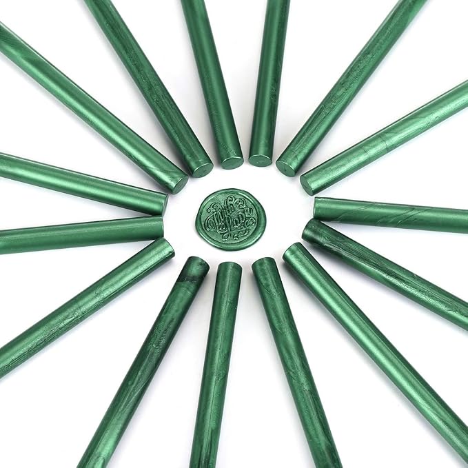 Yoption 15 Pieces Glue Gun Sealing Wax Sticks for Wax Seal Stamp, Great for Wedding Invitations, Cards, Envelopes (Metallic Green)
