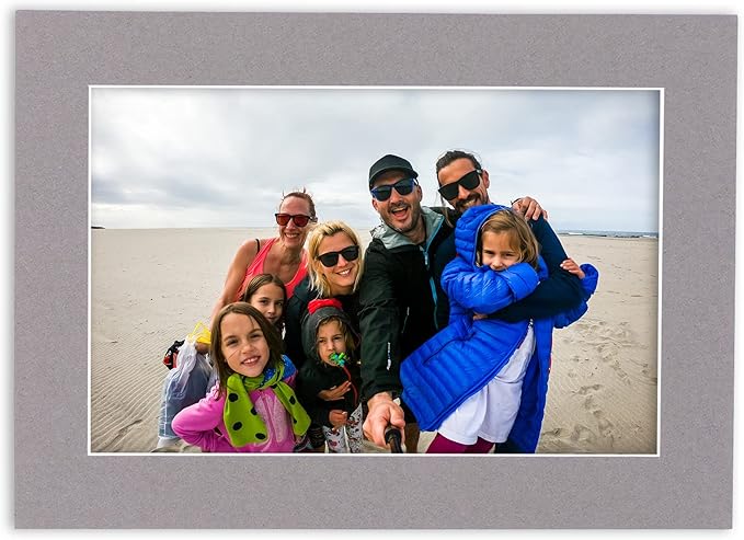 8x10 Mat Bevel Cut for 5.5x8.5 Photos - Acid Free Charcoal Grey Precut Matboard With Backing Board and Crystal Clear, Self Seal Photo Mat Bag - For Pictures, Photos, Framing - 4-ply Thickness