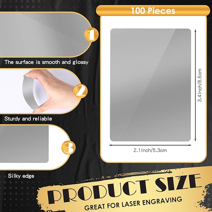 weparmeety 100 Pcs Sliver Metal Engraving Blanks Colorful Aluminum Sheet Laser Engraving Business Card Multipurpose DIY Gift Cards 86 x 54 x 0.21 mm