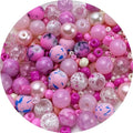 Assorted Glass Resin Beads Multi Size Colors Smooth Cracked Gravel Millet Spacer Beads for Bracelets Necklace Earring DIY Jewelry Making Craft(Pink Series)