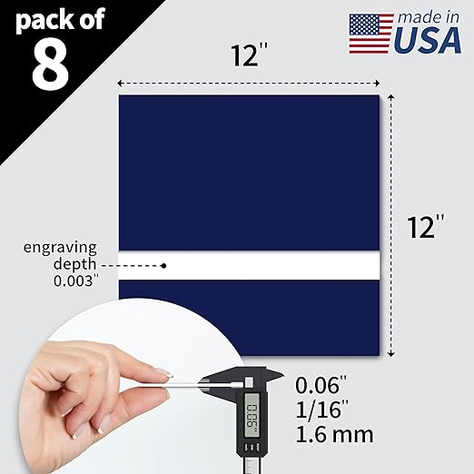 Trotec TroLase | 12"x12"x1/16", 8 Pcs | Blueberry/White | 2 Ply | Modified Acrylic | Laser Engraving Double Color Plastic Sheet | Engraving Blanks for Laser, Saw, Guillotine | Made in USA