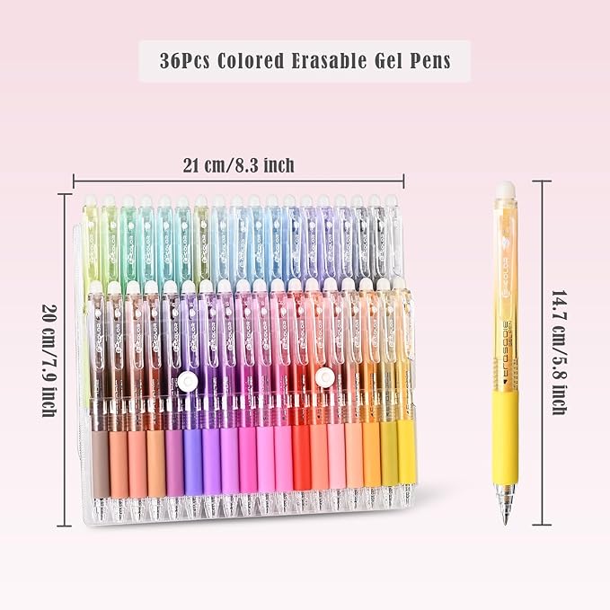 BAYTORY 36Pcs Colored Erasable Gel Pens, Fine Point 0.7mm, Retractable Assorted Colors Pen with Eraser, Smooth Writing Erasable Pens for Drawing Crossword Puzzles