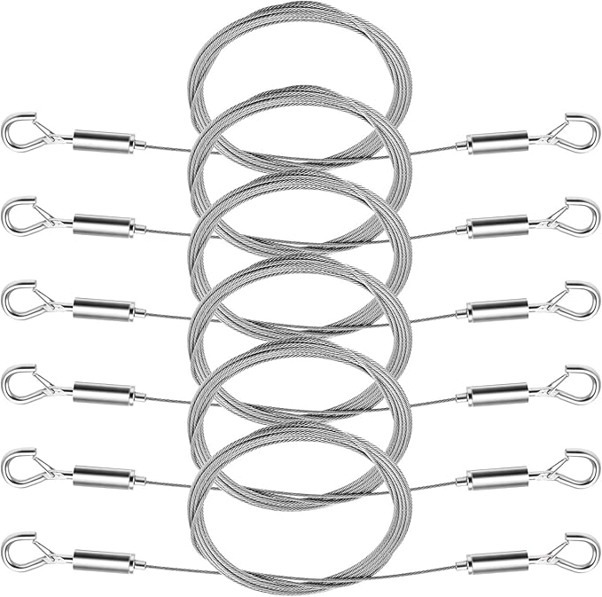 6 Pcs Picture Hanging Wire Heavy Duty Adjustable Art Hanging Wire 9.8FT x1.5mm Stainless Steel Frame Wires Rope for Mirrors Frames Artwork Basket Flowerpot Light Lamp Billboard (Hold up to 30kg/66lb)