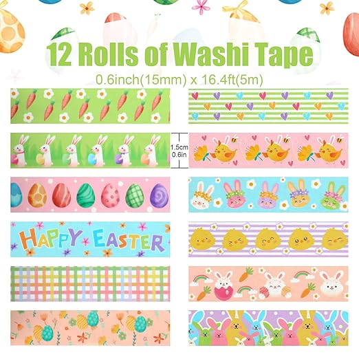 12 Rolls Summer Farm Washi Tape, Farm Animals Chicks Rabbits Masking Tape, Plaid Pattern Decorative Paper Stickers for Summer Holiday Scrapbook Journal DIY Crafts Gift Packing 16.4FT