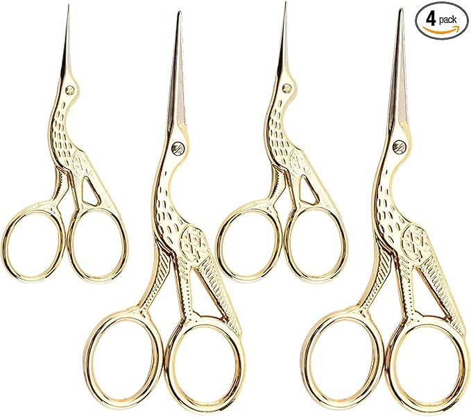 Vintage Stork Shape Sewing Scissors Stainless Steel Tailor Scissors Sharp Sewing Shears for Embroidery, Craft, Art Work & Everyday Use (4, Gold)