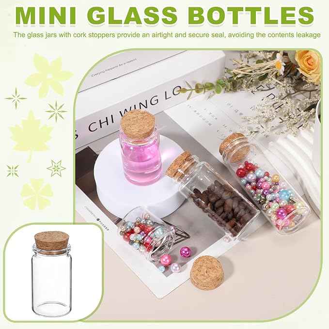 uxcell 6Pcs Mini Glass Bottles with Cork Stoppers, 40ml Small Clear Bottles Glass Empty Jars Vials for DIY Crafts Party Wedding Decor Favors