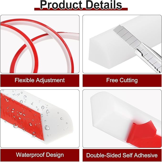 uxcell 236 Inch Flexible Quarter Round Molding Silicone Peel and Stick Trim Self Adhesive Shower Water Barrier for Corner Decor Bathroom Kitchen, White