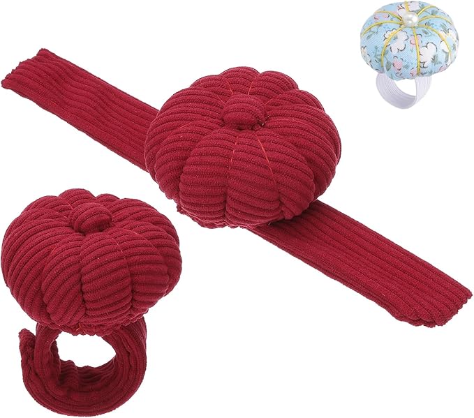 PATIKIL Wrist Pumpkin Pin Cushion, Snap Pin Cushion with Elastic Strap Ring Portable Embroidery Needle Pin Storage for Hand Craft Knitting, Red