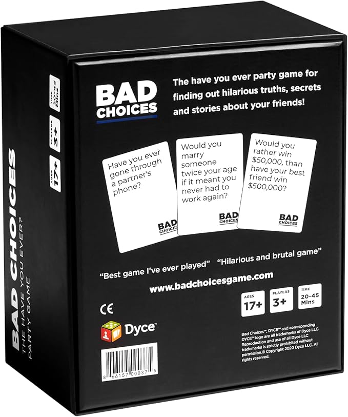BAD CHOICES Party Game - The Have You Ever? Game - Hilarious Adult Card Game for White Elephant Parties and Board Games Night with Your Friends