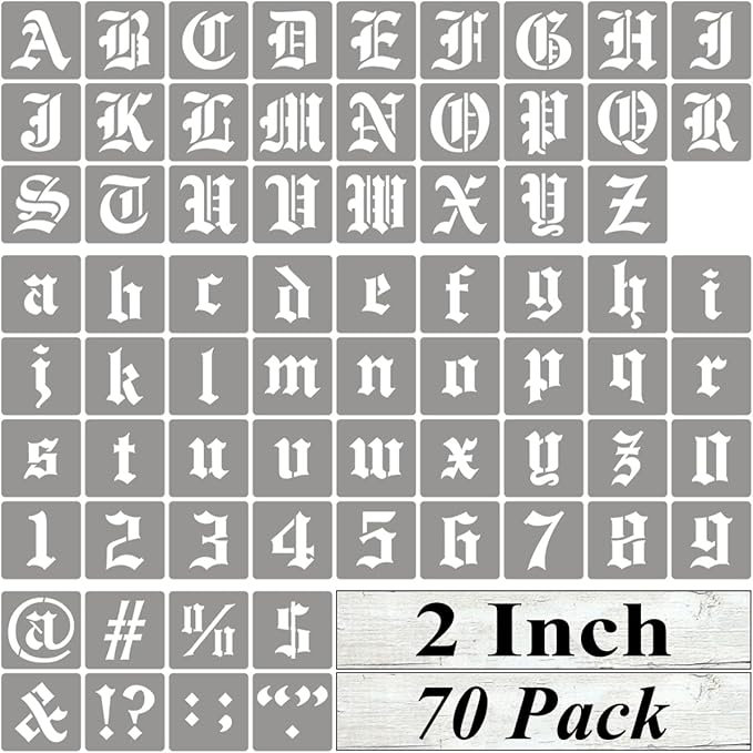 2 Inch Alphabet Letter Stencils for Painting - 70 Pack Old English Letter Stencil Templates with Numbers and Signs for Painting on Wood, Reusable Letters Stencils for Chalkboard Wood Signs & Wall Art