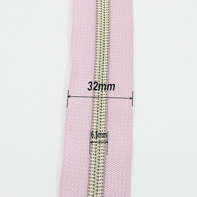 Leekayer #5 Metallic Nylon Coil Zippers by The Yard Bulk 10 Yards Light Gold Teeth Zipper Pink Tape with 25pcs Gold Sliders for DIY Sewing Tailor Craft Bag(Pink)
