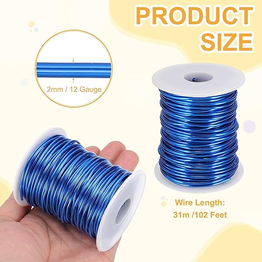 uxcell 12 Gauge / 2mm Anodized Aluminum Wire for Jewelry Craft Making, 102 Feet Bendable Flexible Wire for DIY Home Decor Gardening Sculpture, Dark Blue