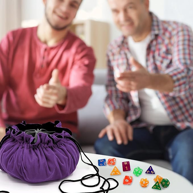 SIQUK Large Dice Bag with Pockets Big Capacity Dice Bag Drawstring Dice Pouch DND Dice Storage Bag for RPG MTG Table Games, Hold Over 300 Dice, Dark Violet