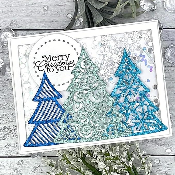 Metal Cutting Dies DIY Merry Christams Embossing Stencil Template Scrapbooking Card Making Mold Photo Album Arts Crafts Tools (Christmas Tree Set-14.3x9.1cm)