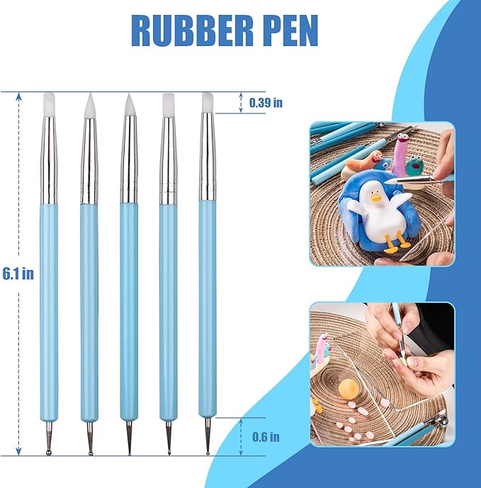 Dotting Tools, Silicone Clay Sculpting Tool, Ceramic Clay Ball Stylus Dot Painting Tools, Pottery Embossing Tool for Rock, Nail, Blending, Drawing, Modeling