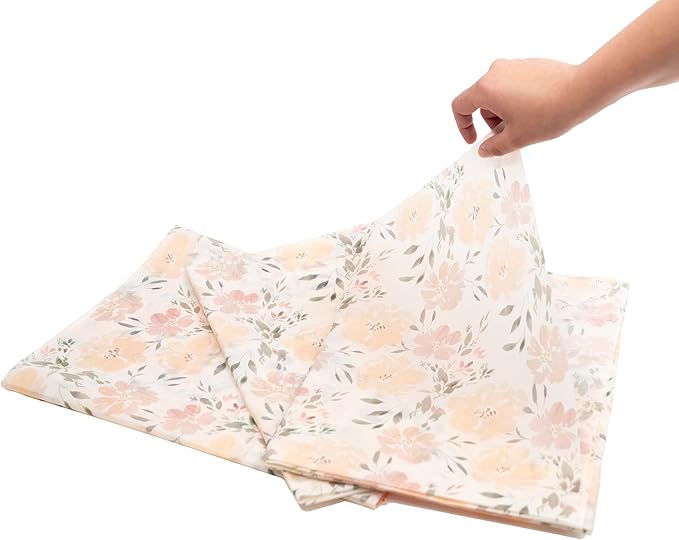 White Floral Tissue Paper for Gift Bags and Packaging, 28 Large Sheets Bulk Pack, White and Pink Flower Pastel, Bridal Wrapping Paper for Wedding or Girl Baby Shower, decoupage, stuffing paper
