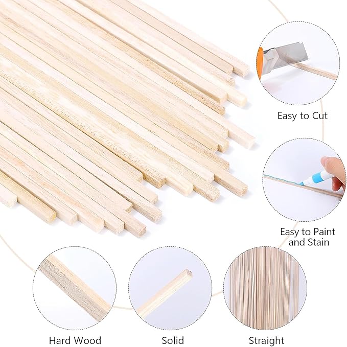 140 Pcs Balsa Wood Sticks 1/8 x 1/8 x 12 Inch, Square Dowel Rods Wood Strips Hardwood Sticks for Crafts DIY Projects Models Making